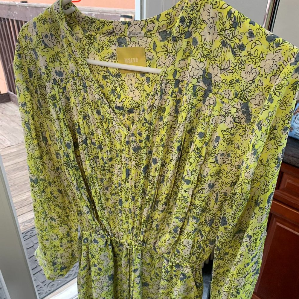 Anthropologie green yellow dress